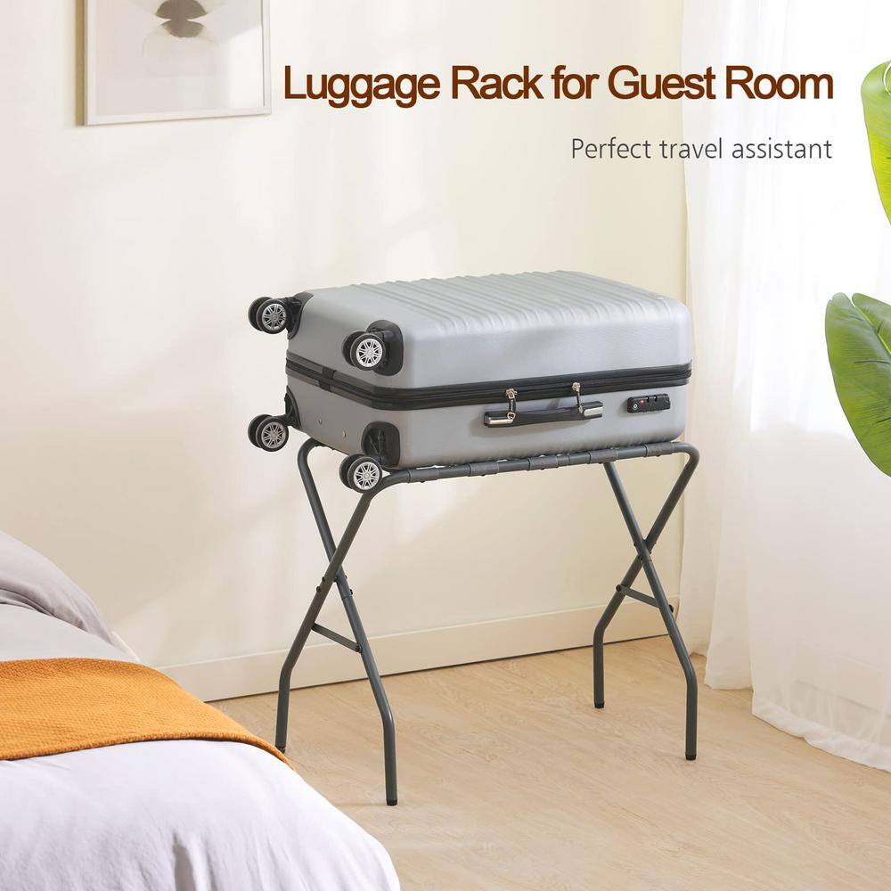 Gray Foldable Steel Luggage Rack Set with Nylon Straps