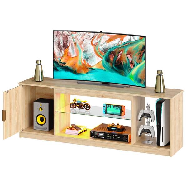 Modern Fluted TV Stand With 6 Drawers - 96.7" Wide Entertainment Center For TVs Up To 100", Natural Oak