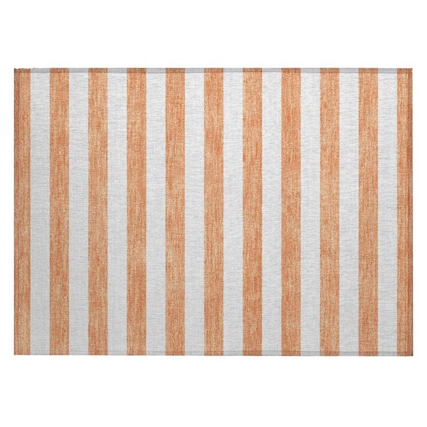 Orange 2 ft. x 3 ft. Woven Striped Polyester Rectangle Indoor/Outdoor Area Rug