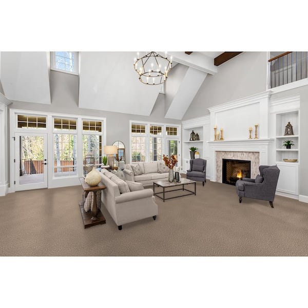 Dream Wish - Goal - Beige 32 oz. SD Polyester Texture Installed Carpet