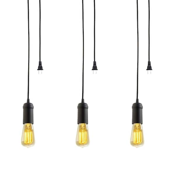 Globe Electric 1-Light Black Vintage Plug-In Hanging Pendant with Black Woven Cord and Black Socket (Pack of 3)
