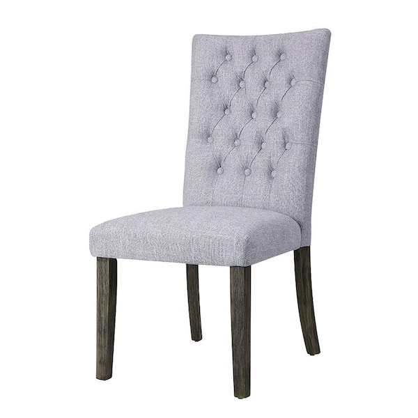 Acme Furniture Merel Gray Linen and Gray Oak Tufted Side Chair