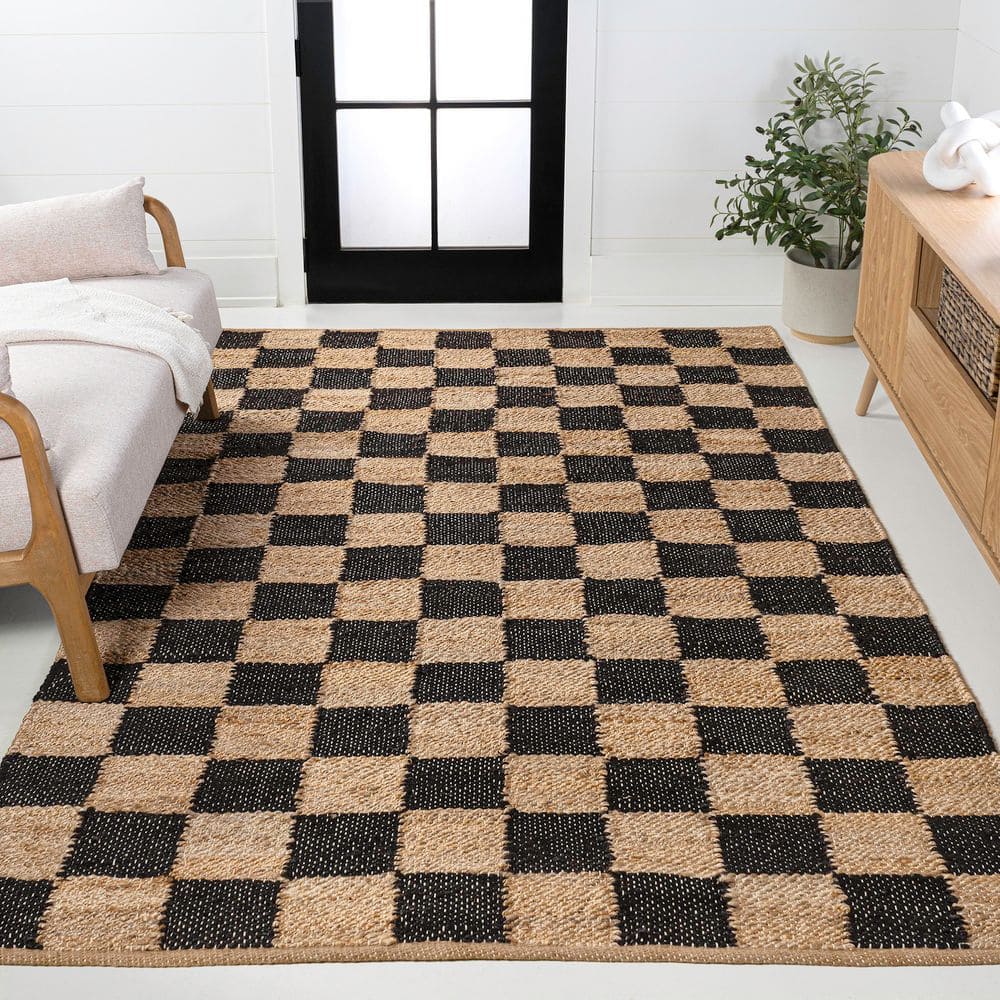 Theo Modern Farmhouse Woven Jute Checkerboard Natural/Black 3 ft. x 5 ft. Area Rug price history on PriceWatchPro