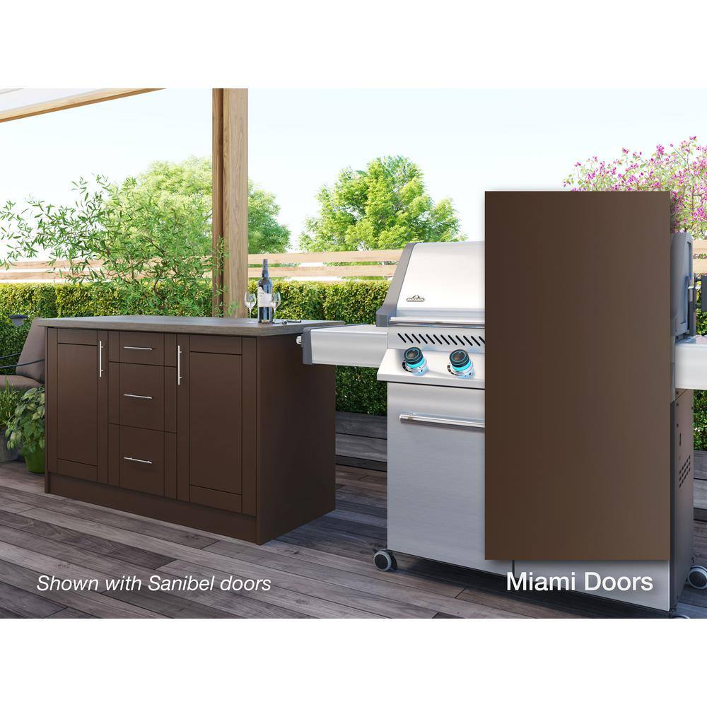 WeatherStrong Miami Dock Brown 14-Piece 55.25 in. x 34.5 in. x 25.5 in. Outdoor Kitchen Cabinet Island Set, Dock Brown Matte -  WSE54WC-MDB