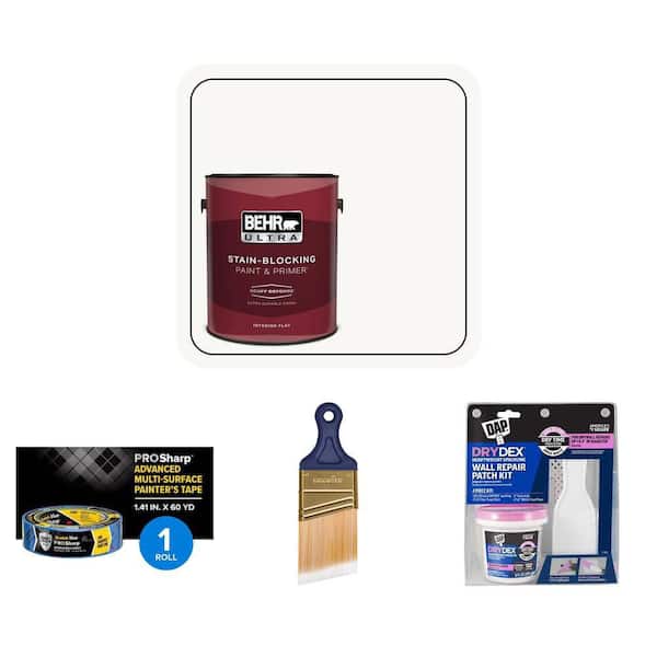ScotchBlue 1.41 in. Painter's Tape, 1 gal. Ultra Pure White Paint, DryDex Patch Kit, 2 in. Brush Combo (4 Piece)