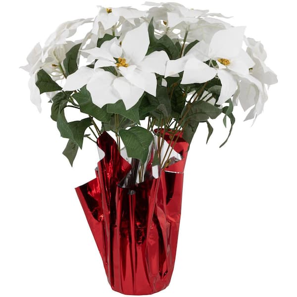 22" Centerpiece Artificial Christmas Poinsettia Flowers with Wrapped Base-White