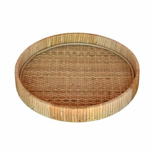 Amelia 12 in. W x 2 in. H x 12 in. D Round Natural Rattan Dinnerware and Serving Storage