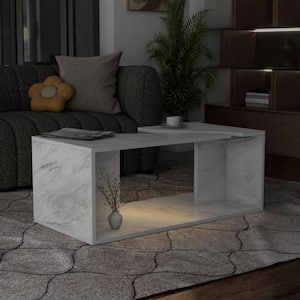 Dulcet 39.37 in. White Rectangle Glass Top Coffee Table with LED Lights