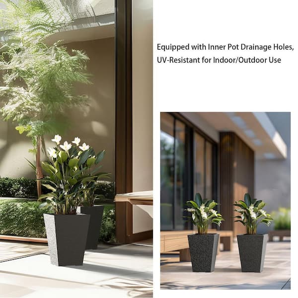 NEIGHBORHOOD／SRL SQUARE-HIGH PLANT POT Sapcrete Large & Tall 14.18 in. High Square Charcoal Black Plastic