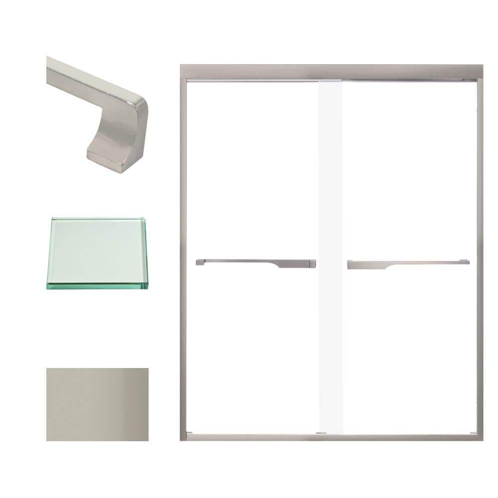 Frederick 59 in. W x 76 in. H Sliding Semi-Frameless Shower Door in Brushed Stainless with Clear Glass price history on PriceWatchPro