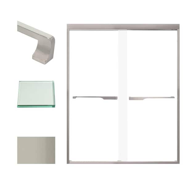 Transolid Frederick 59 in. W x 76 in. H Sliding Semi-Frameless Shower Door in Brushed Stainless with Clear Glass