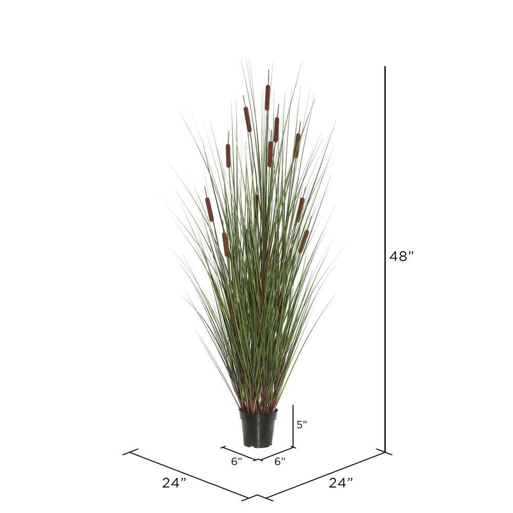 Lifelike 48" Green Grass and Cattails Potted Arrangement in Black Planter