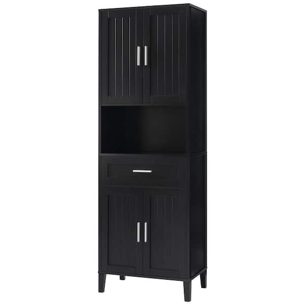 Calvert Modern Black 70.9 in. H Sideboard Accent Storage Cabinet with Adjustable Shelves, Drawer, Solid Wood Legs