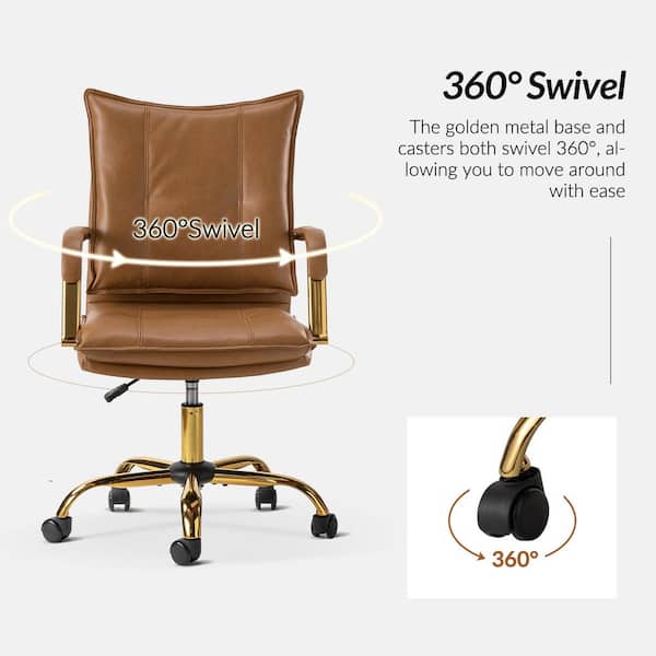Patrizia Contemporary Task Chair Office Swivel Ergonomic Upholstered Chair with Tufted Back-Camel