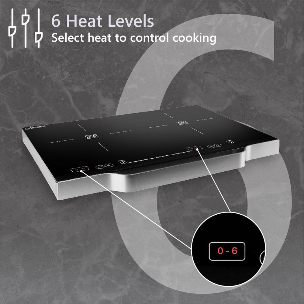Black and Stainless Dual Burner Portable Induction Cooktop with Touch Control