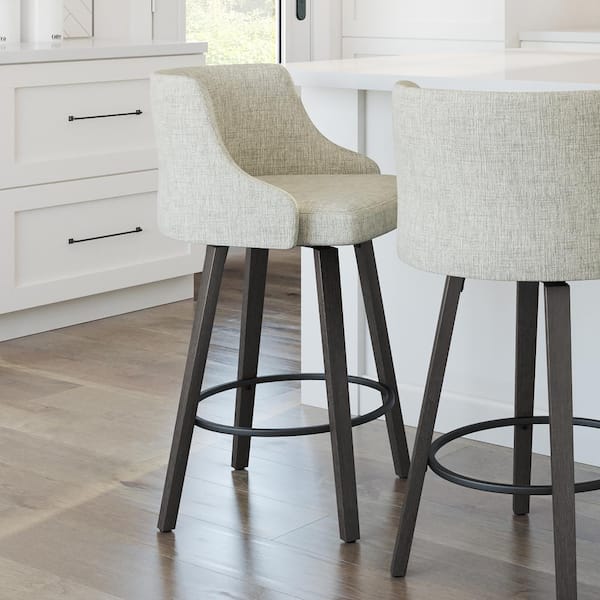 Amisco Ramon 30 in. Light Beige Woven PVC/Black Metal Swivel Bar Stool