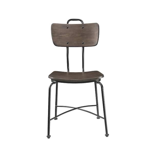 Acme Furniture Garron Walnut and Black  Wood Side Chair Set of 2 with Wood Seat and Metal Legs