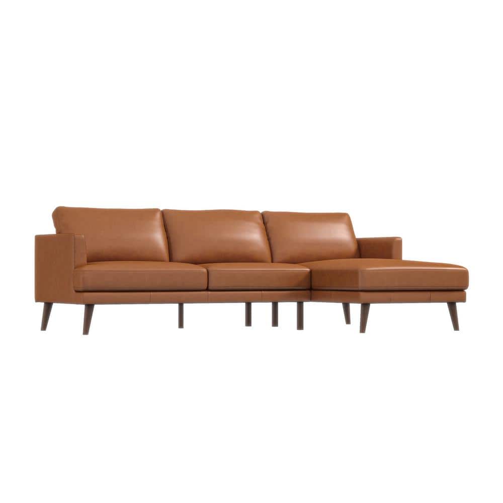 Ashcroft Furniture Co Lorenzo 105 in. W Square Arm 2-Piece L-Shaped Modern Right Facing Genuine Leather Corner Sectional Sofa in Tan (Seats-4), Cognac Tan Right Facing -  HMD01299