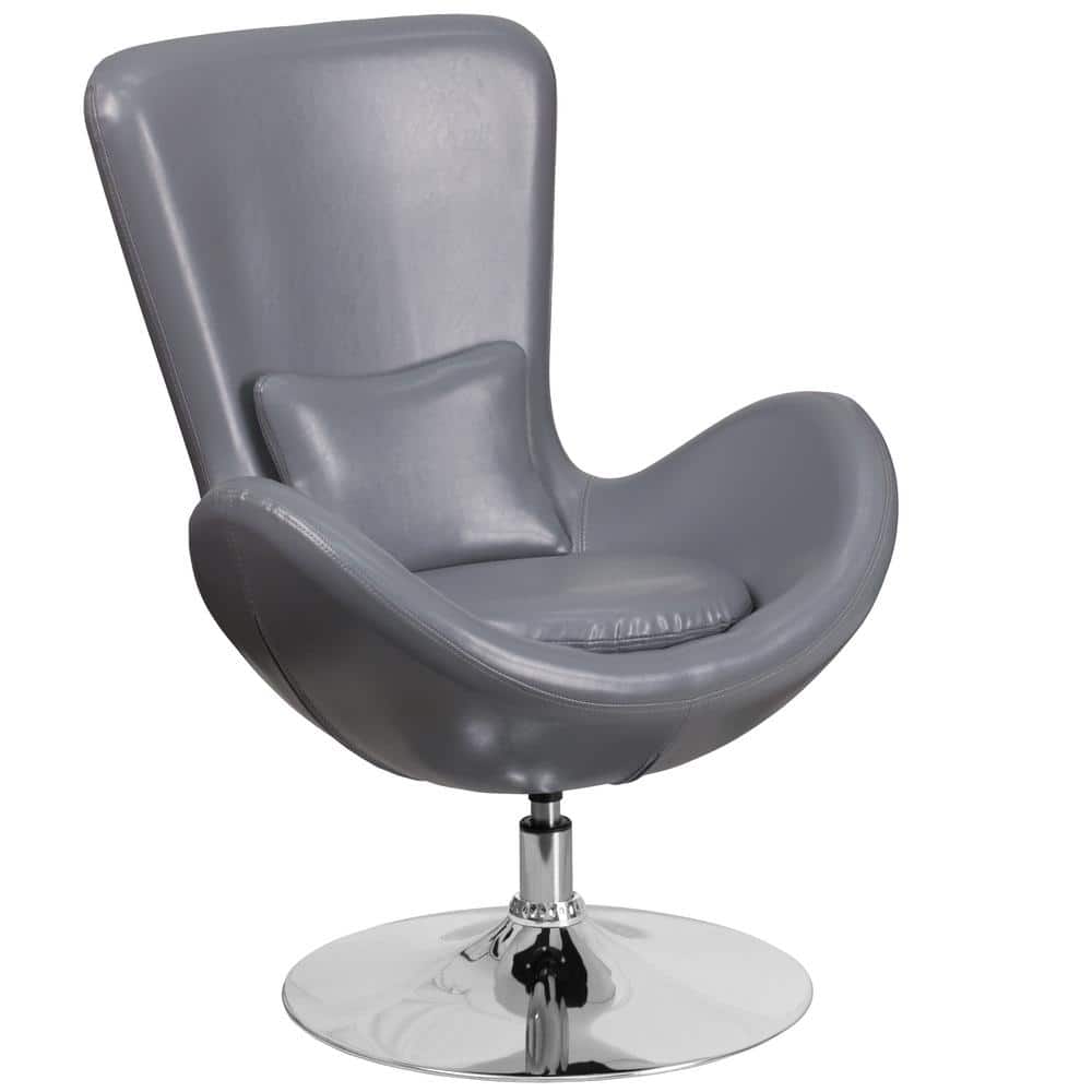 High Back Gray LeatherSoft Swivel Reception Chair with Metal Base