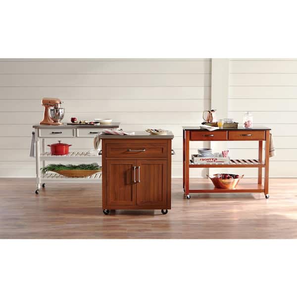Savannah White Kitchen Cart with Stainless Top