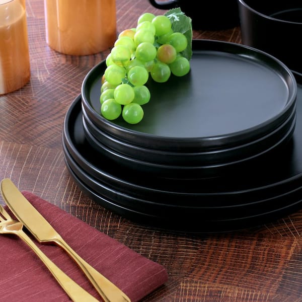 Elama 16-Piece Lux Matte Black Dinnerware Set 985121836M - The