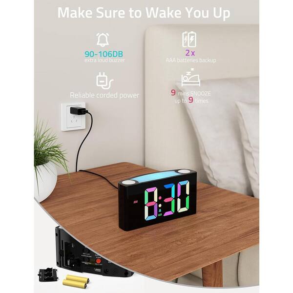 SHRATE Digital Alarm Clock For Bedroom - Large Silver Display, Battery Powered, Bell Alarm (2-Pack)