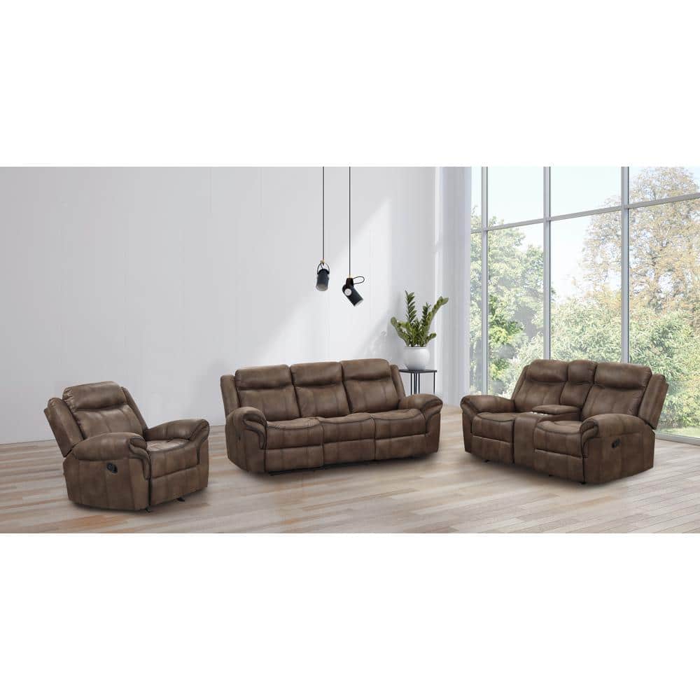87" Brown Suede Reclining Sofa with Cup Holders