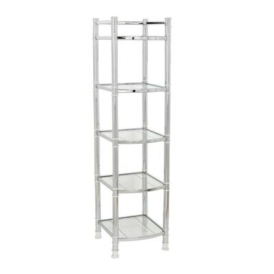14.5 in. W Linen Tower with Glass Shelves in Chrome