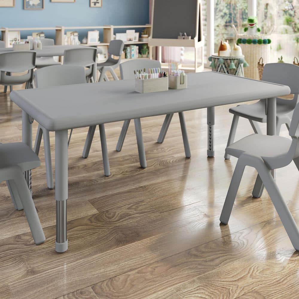 Wren Adjustable Soft Gray Rectangle Kids Activity Table with Plastic Top for 6