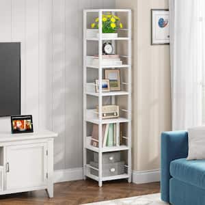 Frailey 75 in. White 6-Shelf Tall Narrow Bookcase Bookshelf Storage Rack with Metal Frame for Home Office