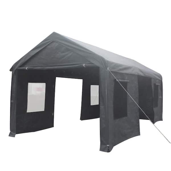 10 ft. x 20 ft. Outdoor Grey Metal Heavy Duty Canopy Carport Gazebo Party Tent Portable Garage for Camping and Car