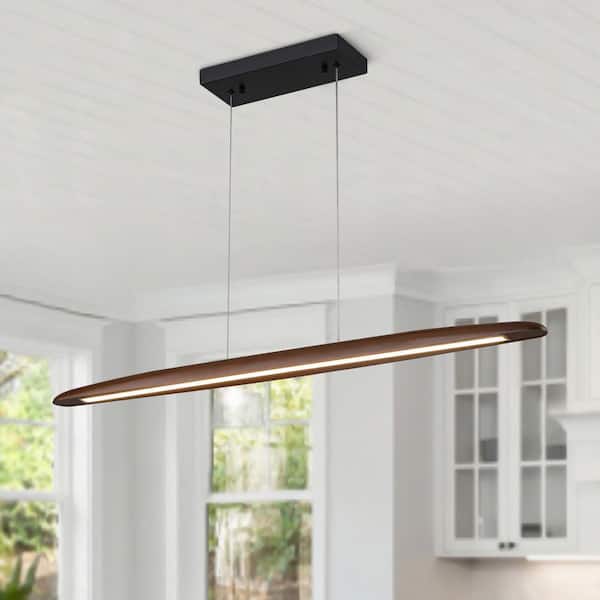Unbranded 1 Light Black Dimmable Wood Linear LED Pendant Light Kitchen Island Farmhouse Hanging Light Fixture Modern Chandelier