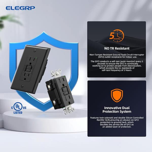 ELEGRP GFCI Outlet Self-Test, 15 Amp 125V NO Tamper Resistant
