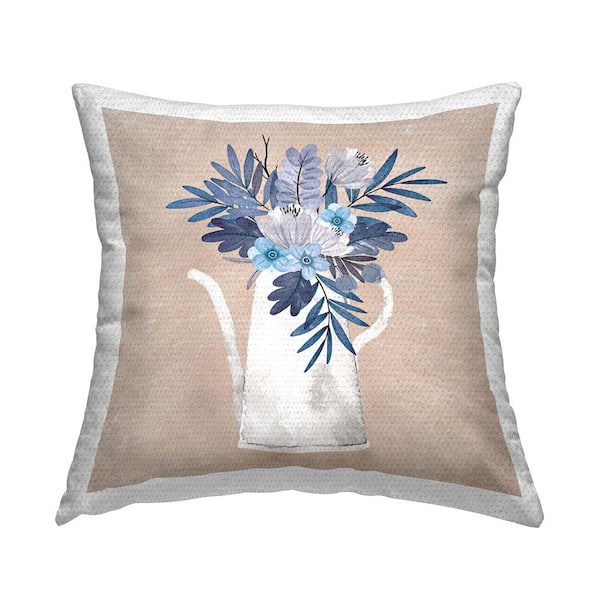Stupell Industries Country Jug Blue Flowers Beige Square Outdoor Throw Pillow