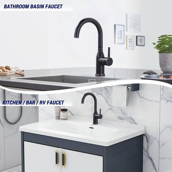 Deck Mount Single Handle Single Hole Bar Faucet with 360° Swivel Spout and Supply Lines in Oil Rubbed Bronze