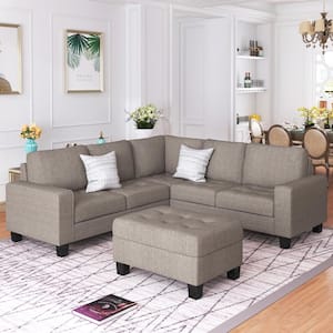 85 in. Square Arm 4-Seater Storage Sofa in Brown