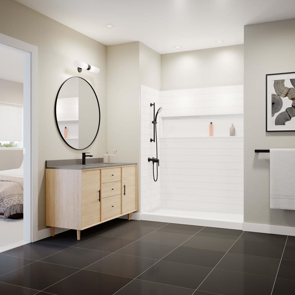 White 30'' x 60'' Rectangular Shower Base with Right Drain