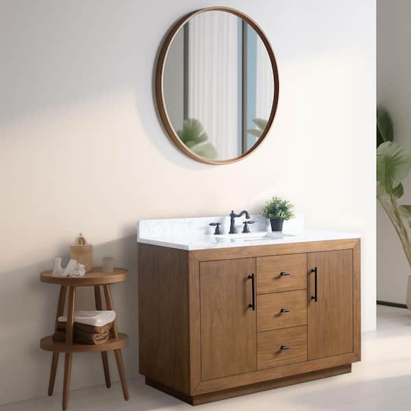 48 in. W x 22 in. D x 38 in. H Single Sink Bathroom Vanity in Tan with Arabescato White Engineered Marble Top