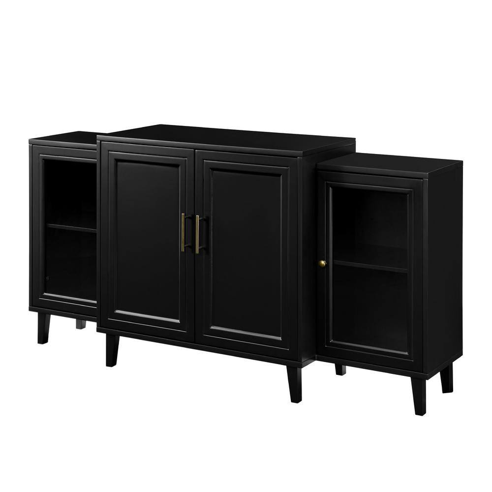 Black MDF and Glass 62" Tiered Modern Sideboard