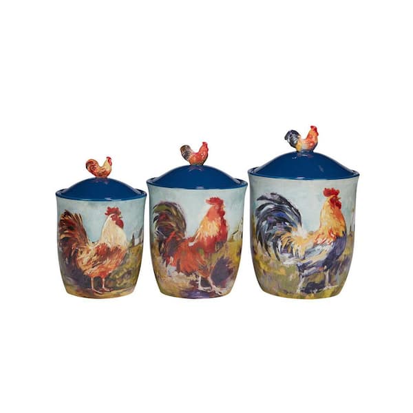 Red Rooster Measuring Spoons Blue Ribbon Kitchen Wall Hanger