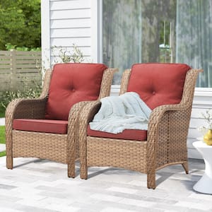 ArcoBay Metal and Yellow Wicker Outdoor Lounge Chair with Olefin Red Cushions (2-Pack)