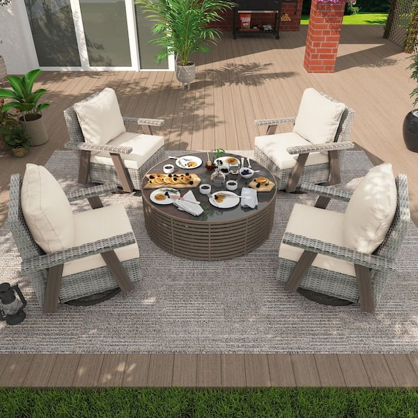 INMITOM Wicker Swivel Outdoor Rocking Chair Lounge Chair with Ergonomic Armrests and Thick Fade-Resistant Cushions (4-pack)