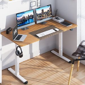 55 in. Natural Electric Standing Desk Height Adjustable Home Office Table with Hook