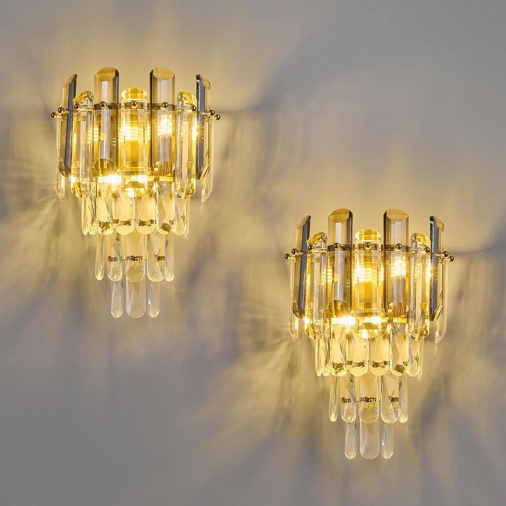 Home Lighting 9.64 in. 1-Light Gold Modern Crystal Wall Sconce for Living Room Bedroom Hallway (Gold-2 Pack) price history on PriceWatchPro