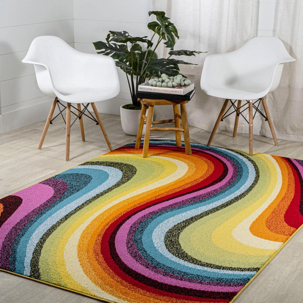 Colorful Abstract Swirl Multicolor 5 x 8 Area Rug