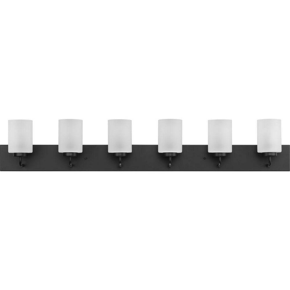 Merry Collection 48 in. 6-Light Matte Black and Etched Glass Transitional Style Bath Vanity Light price history on PriceWatchPro