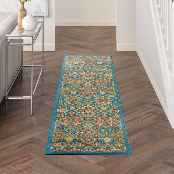 Allur Turquoise Ivory 2 ft. x 8 ft. All-over design Transitional Kitchen Runner Area Rug