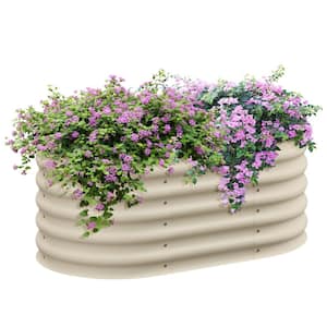 41 in. L x 24 in. W x 17 in. H Cream Galvanized Metal Raised Garden Bed, Oval Outdoor Planter Box with Safety Edging