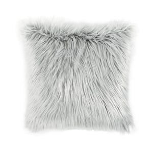 Mongolian Luca Faux Fur Gray 20 in. x 20 in. Throw Pillow Cover