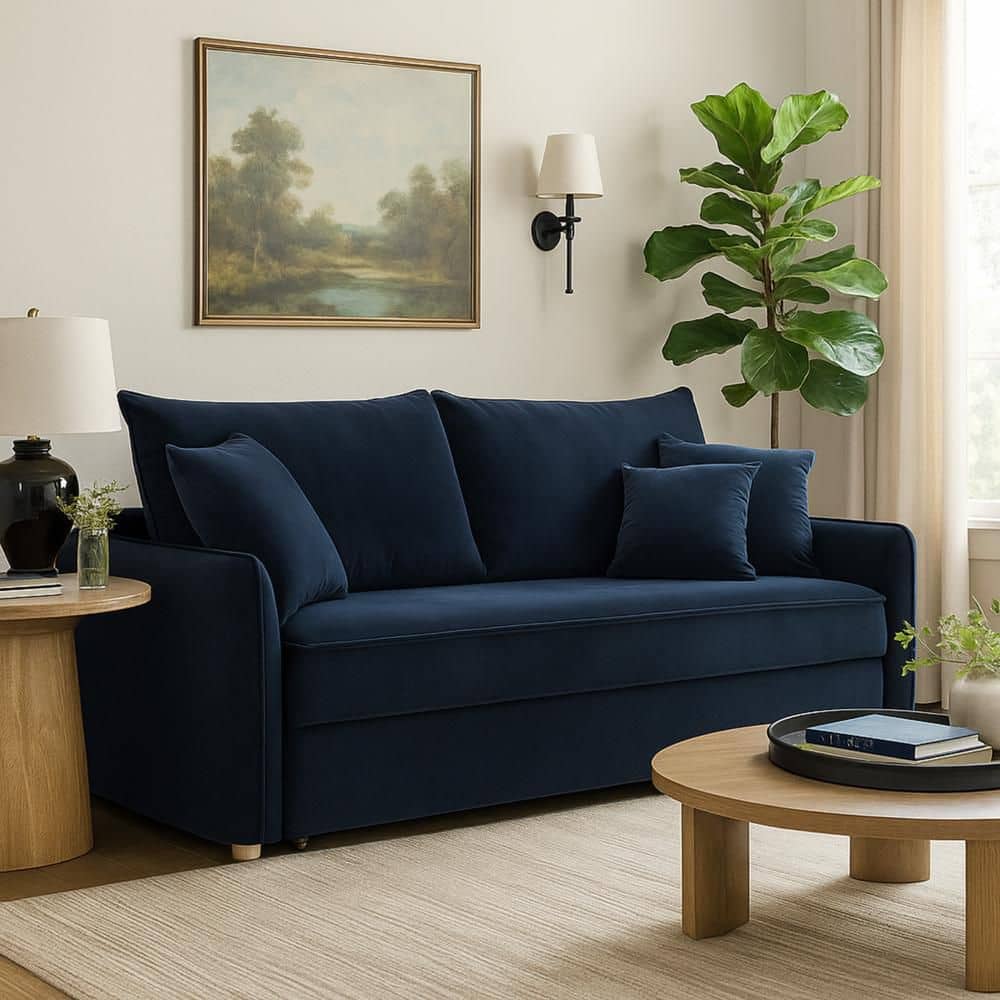 Leif 88 in. Fixed Arms Velvet Rectangle Convertible Sleeper Sofa with 3 Accent Pillows price history on PriceWatchPro